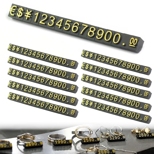 ZWWOGE Etiquetas de precio Cubos de visualización de precio Contador de números ajustables Etiqueta de precio de venta Bloques de precio de venta 10 piezas para joyería Reloj Anillo Dollar, Negro