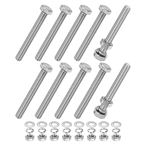 M METERXITY 10-Pack Hex Head Screw Bolt with Nuts Flat &amp; Lock Washers M8x65mm Stainless Steel Bolts and Nuts Kit Fully Threaded Metric Bolt Assortment for Equipment/Machinery