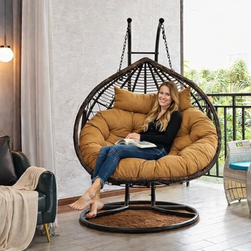 Image of Patio Double Chair Cushion Replacement 55x35in Thickened Memory Foam Large Double Egg Swing Chair Cushions Outdoor Hnaging Basket Egg Chair Cushion 55x35in (Cushion Only) R-11