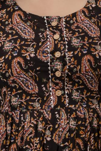 Image of The Moon Star Women's Cotton Floral Printed Anarkali Maternity Feeding Kurti | Breastfeeding Dress for Mothers | Zipper Feeding Kurti, Nursing Kurti, Comfortable and Trendy Maternity Wear