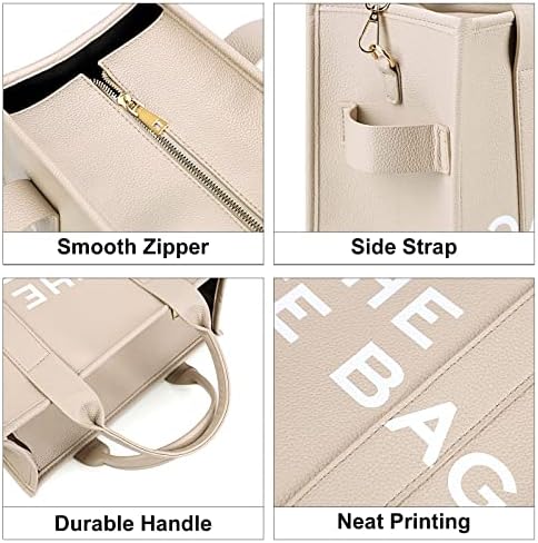 DKIIL NOIYB Leather Tote Bags for Women, PU Leather Tote Bags for Women Large Capacity 13inch Tote Bag Crossbody Bag with Zip Handbag Tote Purse for Office Travel School