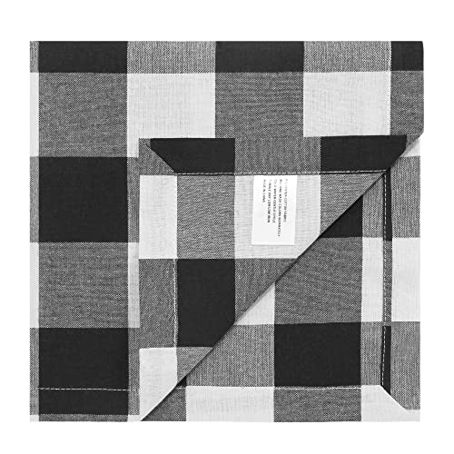 Image of Cotton Cloth Napkins Set of 4 Blend Buffalo Plaid, 20 x 20 Inch Washable Dinner Napkins, Checks Reusable Table Napkins for Restaurant, Party, Wedding, Holiday, Farmhouse, Black and White