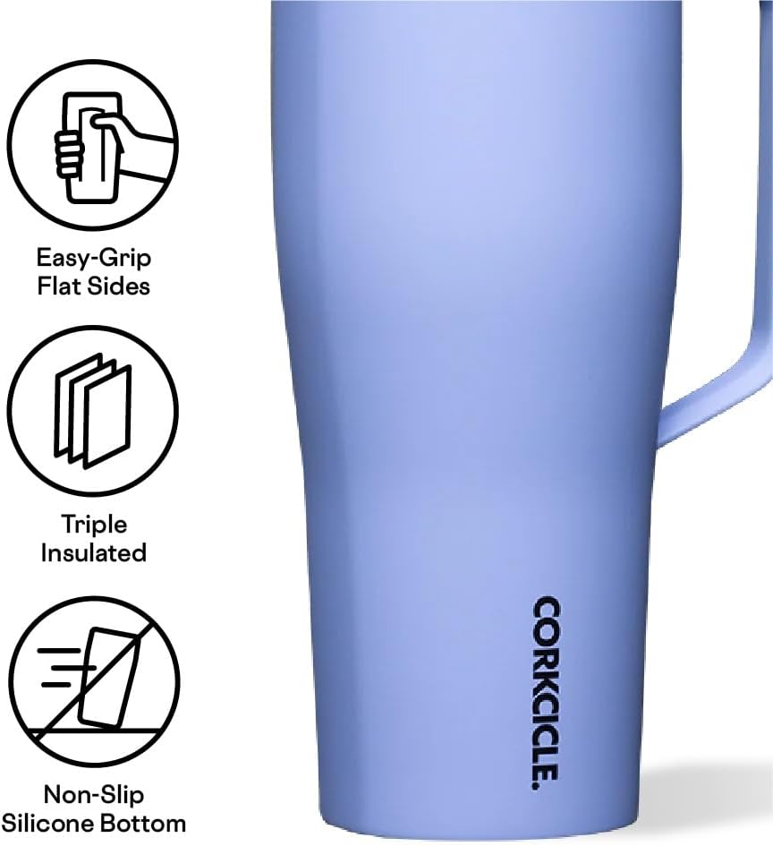 Corkcicle Cold Cup XL - Insulated Tumbler with Handle - Keeps Drinks Cold 12 Hours - Triple-Insulated - Spill-Proof Lid - Summer Drinkware Gift - Keeps Drinks Ice Cold - 30 oz - Periwinkle