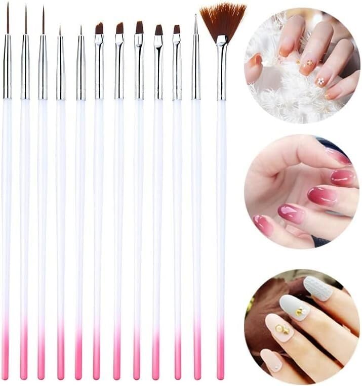 12Pcs Plastic Handle Nail Art Liner Drawing Polish Painting Brush Acrylic Powder Carving Gel Extension Manicure Pen Tools Set