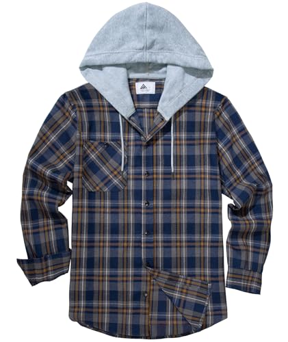 Image of SCODI Mens Flannel Hoodie Shirt Casual Button Down Plaid Long Sleeve Shirts