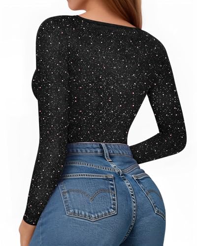 Image of MANGOPOP Womens Bodysuit Long Sleeve Crew Neck Body suit for Women Ribbed Bodysuits Shirts