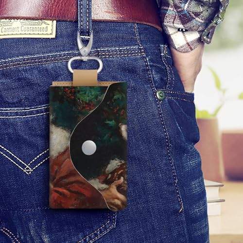 Santa Claus Holding An Adorable Deer Key Holder Bag PU Leather ID Card Holder Keychains Case Cover for Men Women4