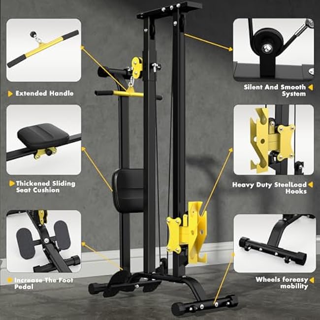 Multi-Functional Cable Station LAT Pull Down Machine Low Row Cable & Rowing Machine Workout Combo for Home Gym