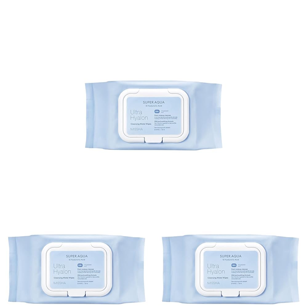 MISSHA Hyalüronik Asitli, Su Bazlı Makyaj Temizleme Mendili Super Aqua Ultra Hyalon Cleansing Water Wipes (3 paketi)