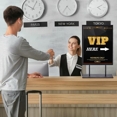 Image of Zhengmy 1 Pcs Tabletop Sign Holder with Flat Base 11 inch x 14 inch Double Sided Countertop Sign Holder Vertical Desktop Display Stand Metal Poster Display Stand for Office Store Restaurant Hotels, Black