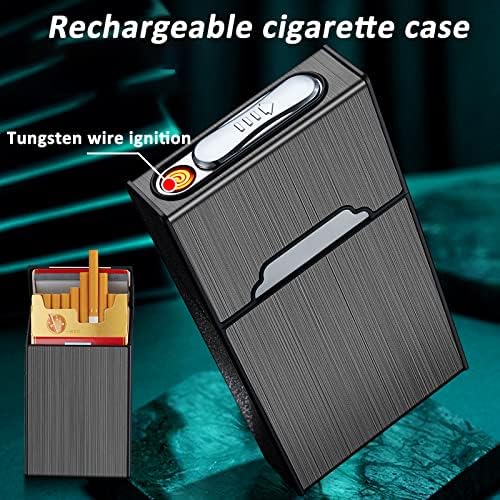 Miniatura 3 de Caja de cigarrillos con encendedor de cigarrillos, portátil, 20 unidades, 100 cigarrillos delgados, encendedores USB, 2 en 1, recargable, sin llama,