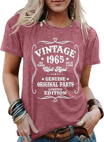 60th Birthday Gift Shirts Vintage 1965 Shirt for Women Letter Print Retro Party Tops Short Sleeve Casual Tee