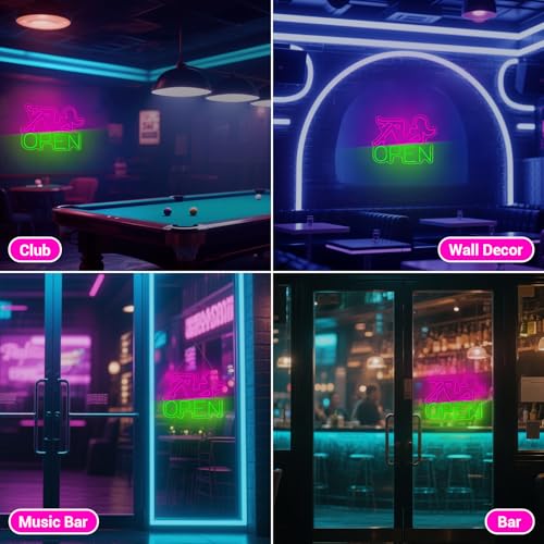 Image of Open Neon Signs, 16.5 inchx12.5 inch Pink Lady LED Bar Neon Lgiht Sign for Wall Decor, Bar, Restaurant Hotel, Shop, Club Decor Party Wall Art, USB Powered with Adjustable Brightness Switch