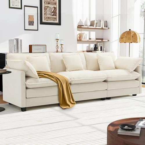 Urhanherry 3-Sitzer Cloud Sofa, Bequeme Doppelsitzkissen, Modernes Sofa mit Armlehnen/Dekokissen, Atmungsaktivem Chenille-Stoff, Couch für Wohnzimmer, Beige Urhanherry 3-Sitzer Cloud Sofa, Bequeme Doppelsitzkissen, Modernes Sofa mit Armlehnen/Dekokissen, Atmungsaktivem Chenille-Stoff, Couch für Wohnzimmer, Beige