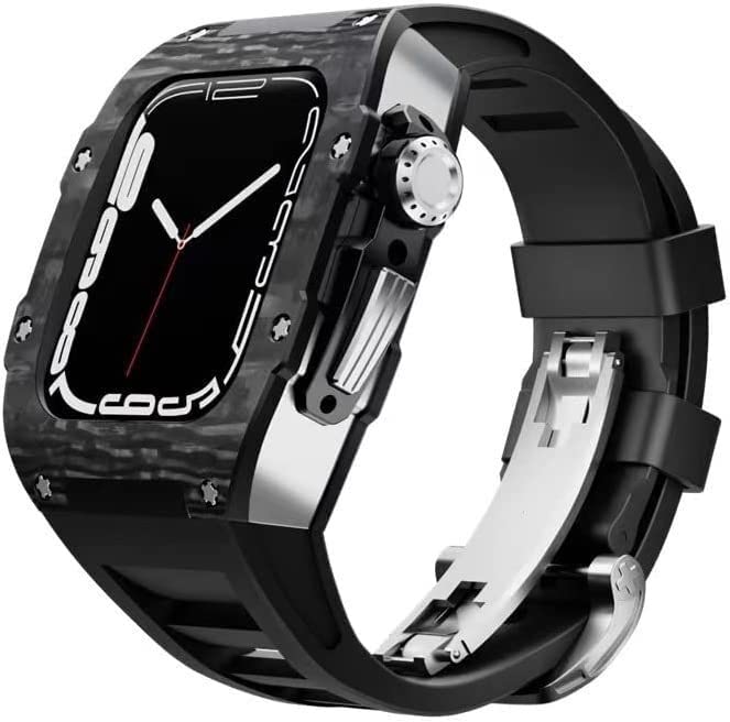 Bracelet en caoutchouc fluorescent et étui carbone pour Apple Watch 45 mm