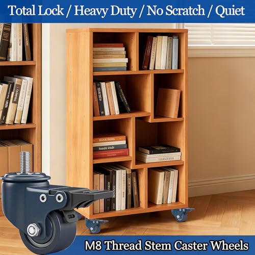 1.6 Inch M8 Stem Caster Wheels, Metric M8-1.25 Threaded Stem Casters Set of 4 Heavy Duty 450LBS Load, Locking Brake Swivel Small Castor Wheels for Furniture Carts Wire Shelving Workbench