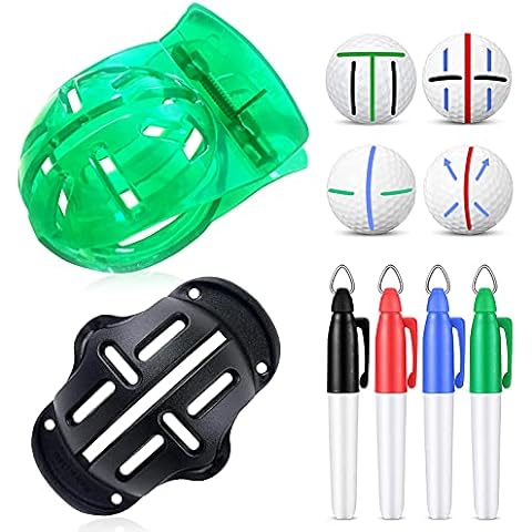 Geeorzo Golf Ball Line Drawing Marking Alignment Kits, 2 Pack Golf Ball Liner Template and 4 Pieces Golf Ball Marker Cover