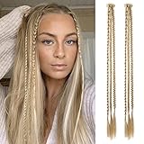 Braid Hair Extensions, 6 PCS Clip in Hair Extensions Baby Braids, 3 Braids on One Clip 6 Braids Total, 22' Long Natural Soft Synthetic Hairpieces for Women -Medium Blonde with Pale Highlights
