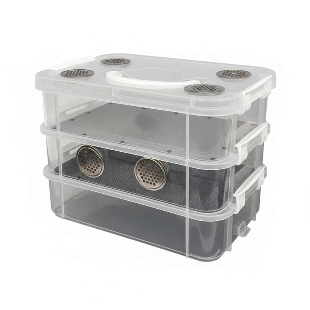 Kit de granja de gusanos, kit de cría de gusanos de la harina, hábitat de plástico transparente con doble ventilación, cerraduras antiescape y accesorios fáciles de limpiar