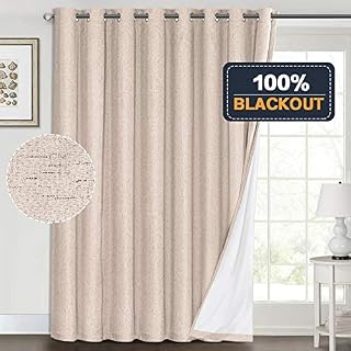 Extra Wide 100% Blackout Curtain Panel for Bedroom Primitive Textured Linen Drapes