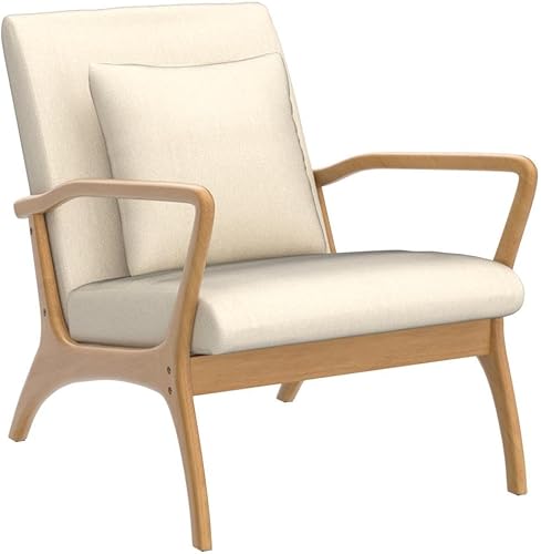 Miniatura 5 de CDCASA Silla decorativa moderna de mediados de siglo con cojín, 28.3 pulgadas de largo, reposabrazos tapizada de tela de lino con marco de madera