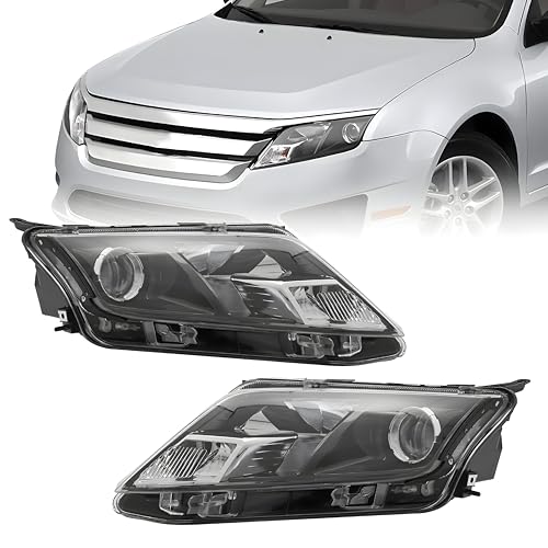 ZHISHUAI - Fits for 2010 2011 2012 Ford Fusion Sedan 2.5L/3.0L & Hybrid Halogen Headlight Assembly Replacement w/o LED DRL Left Driver & Right Passenger Side Headlight Black Housing Clear Lens