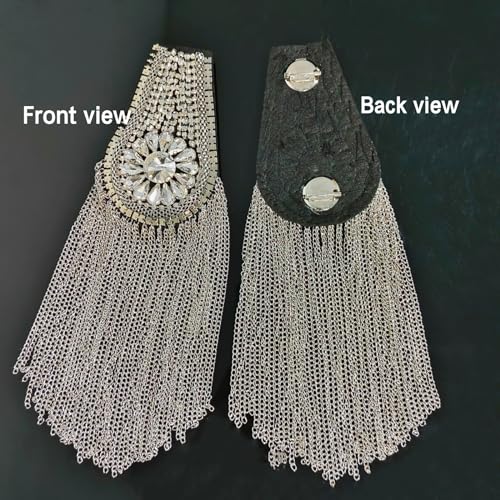 Image of Fashion rhinestone metal tassel epaulettes stage catwalk clothes accessories shoulder pad badge suit outer dress epaulettes DIY clothing accessories pins for men and women (one pair)