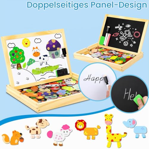 Jojoin Magnetisches Holzpuzzle 110 Stück, Magnettafel Kinder, Puzzle ab 3 – Ansicht 2