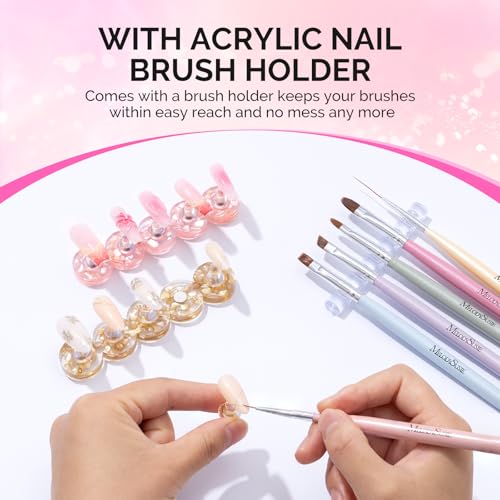 Image of MelodySusie Nail Stand for Press Ons, Round Shell Acrylic Magnetic Base for Painting Display with Brush Holder and 100 Pcs Reusable Double-Sided Tape for Home DIY Salon Supplies