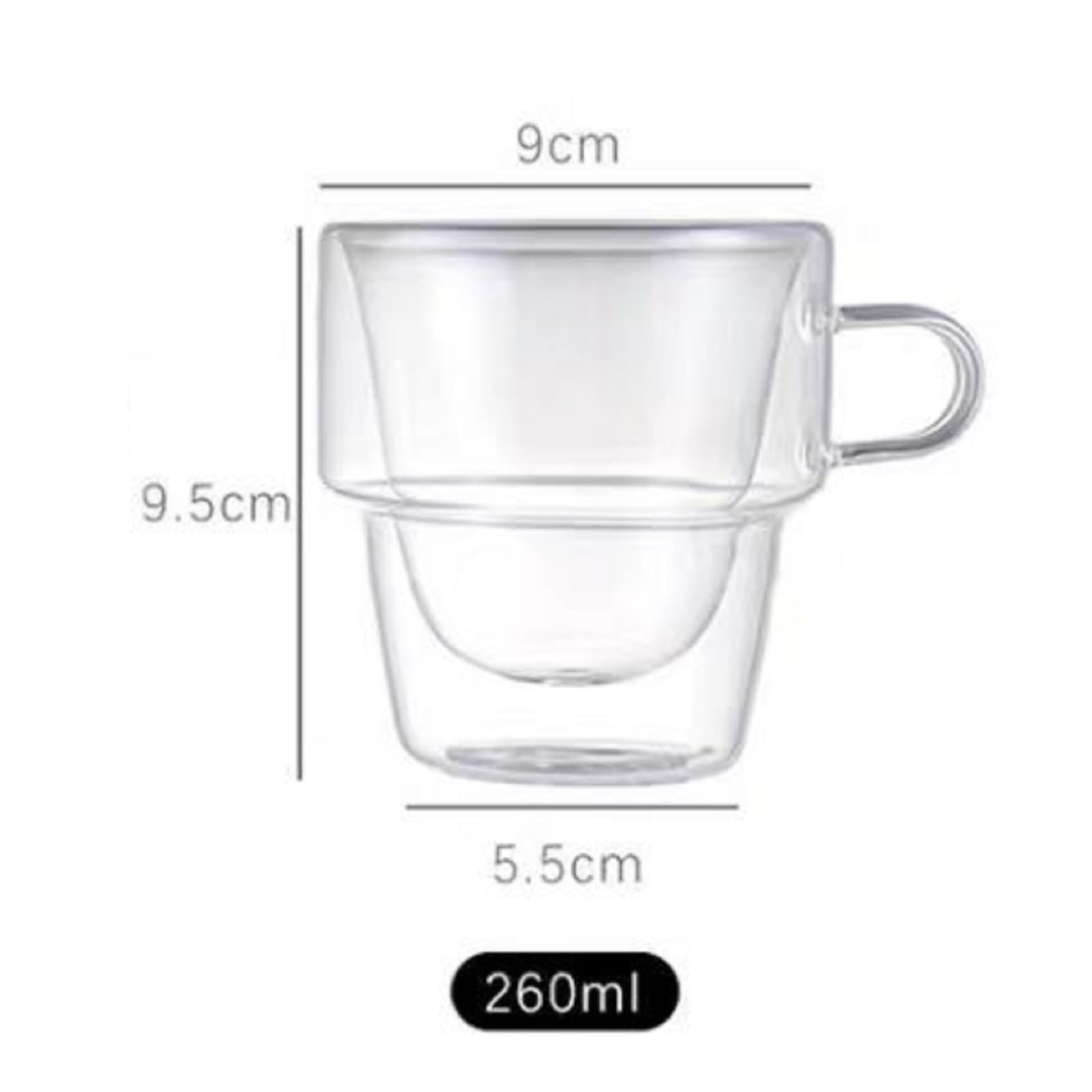 Glasbecher mit Henkel, 260 ml, doppelwandige Kaffeeglasbecher, Glaskaffeebecher, Isolierbecher, Espressobecher aus klarem Glas, doppelwandige isolierte Trinkgläser, for Tee, Latte, Milch, Saft, Cappuc