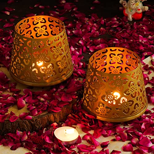 Tied Ribbons Golden Tealight Candle Holder For Home Decoration (Set Of 2) Decorative Candle Holder Centerpiece For Dining Room Table & Coffee Table Decor #TOP29