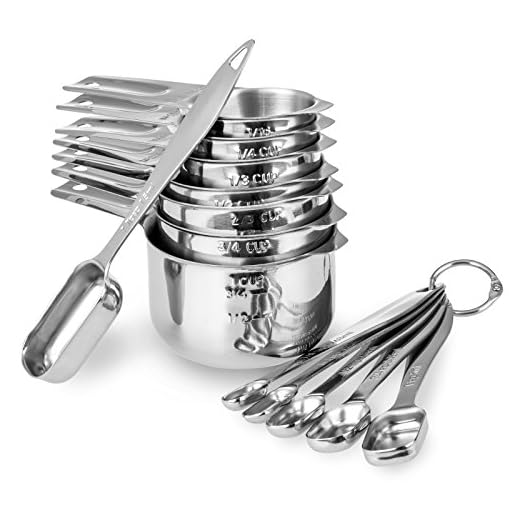 13-piece Measuring Cups and Spoons Set, 18/8 Stainless Steel Heavy Duty Ergonomic Handle with Ring Connector, Silver