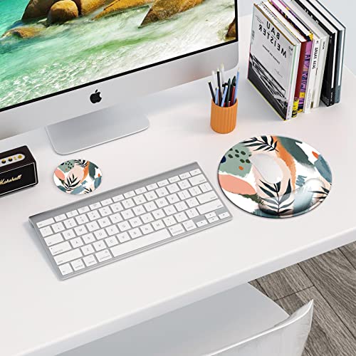Large Mouse Pad Wrist Support Dia 9.45 Inch, Cute Round Ergonomic Mouse Pad, Mouse Pads For Desk, Mousepad With Wrist Rest For Computer Laptop Gaming Home Office Decor-Abstract Leaves #TOP5
