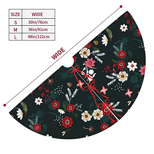 Vintage Christmas Floral Hunter Green Christmas Tree Skirt Tree Mat Merry Xmas Decor Mat, New Year Festive Holiday Party Decoration Indoor Outdoor 36" #TOP4