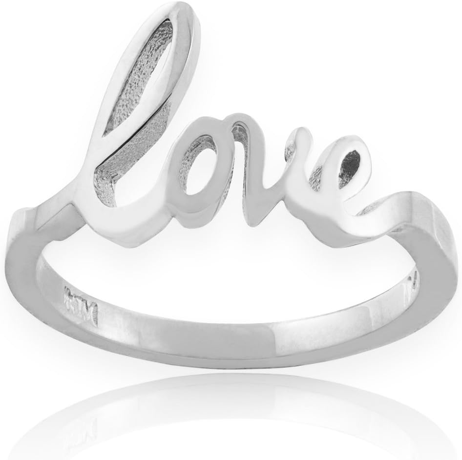 Solid 925 Sterling Silver High Polish Love Script Statement Ring