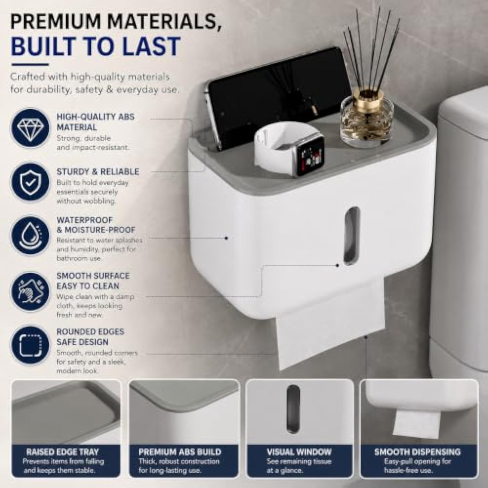 Self Adhesive Toilet Paper Holder with Mobile Stand