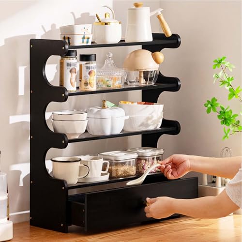 Estante de almacenamiento de bambú, organizador de cocina de 2 niveles y exhibición de especias para encimera, ecológico, elegante, duradero, estante multifuncional