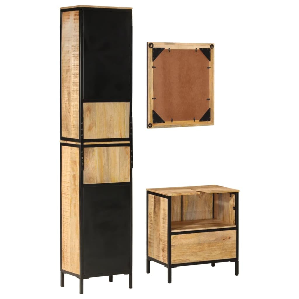 Juego de muebles de baño de hierro y madera maciza de mango (3