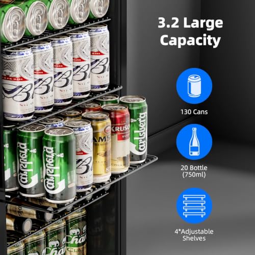 Image of Antarctic Star mini fridge -130 can beverage refrigerator cooler glass door for soda beer or wine, small drink dispenser for home, office bar 3.2cu.ft