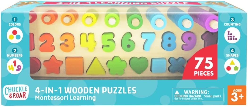 Chuckle & Roar Montessori Shapes & Numbers Wooden Puzzle