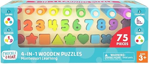 Miniatura 1 de Chuckle & Roar - Rompecabezas Montessori de madera con formas y números, divertido y educativo para niños, desarrolla habilidades motoras finas,