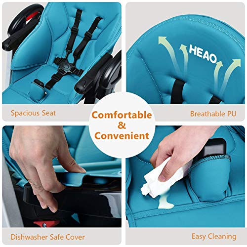 Heao Baby High Chair Convertible To Toddler Chair,Reclining Highchair With 7 Heights 4 Wheels,Foldable Space Saving Blue #TOP3