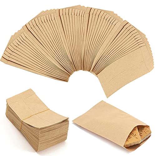 VEGCOO 150 Pcs Sachet Papier Kraft, 6*10cm Petit Sac en Papier Alimentaire, Pochette Cadeau Craft pour Stocker Bonbon/Herbes/Graines/Pilule/Bibelots/Petit Objet (6*10 cm)