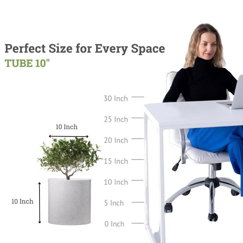 Image of Amazon Brand - Umi Tube 10 Inch Round Pots for Planter & Flowers Gamla - Lightweight, Durable Outdoor & Indoor Planters, Perfect for Balcony & Terrace Gardens (White)