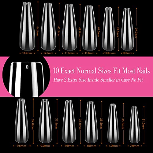 Image of UNA GELLA XXL Coffin Nails Tips Full Cover 216pcs Extra Long Coffin Nail Tips No C Curve Clear Coffin Ballerina Nail Tips False Fake Acrylic Nails for Nail Extensions DIY Art Salon
