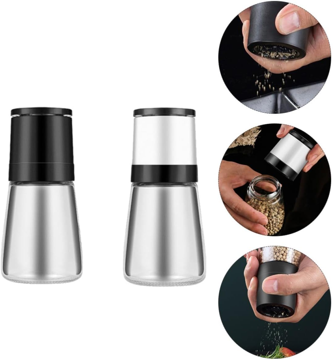 Manual Pepper Mill Set 2pcs Glass Salt and Pepper Grinder Adjustable Thickness Easy to Operate Kitchen Spice Shakers for Home Cooking Random Color