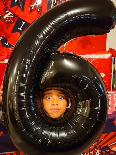 Image of Number Balloons 6 Balloon Black for 6th Birthday Party Decorations, 40 inch | Saturated Color, Large 40 inch, With Inflation Straw & Hanging Holes, Great for Men's Birthday, Gothic Theme Party, Halloween
