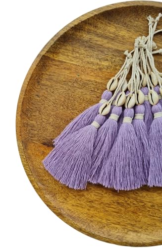 Image of Zippy Flora Handmade Cotton Tassels with Cowrie Shells for DIY & Crafts Project, Pack of 10 (Lavender)