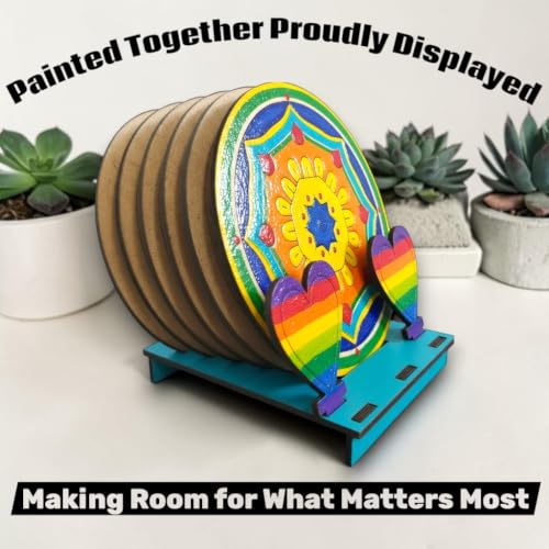 Image of BAGJI TOYS DIY Coaster Painting Kit for Kids & Adults - 6 Pre-Marked Wooden Tea Coasters with Stand, 12 Non Toxis Water Base Colours & 1 Brush - Mandala Art & Craft DIY Set - Beginner Friendly Painting Craft Kit, Birthday & Gift Activity (MandalaA5)
