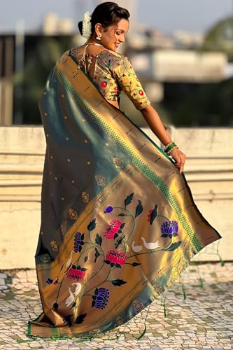 Image of SGF11 Women's Paithani Soft Lichi Silk Kanjivaram Sarees With Blouse Piece
